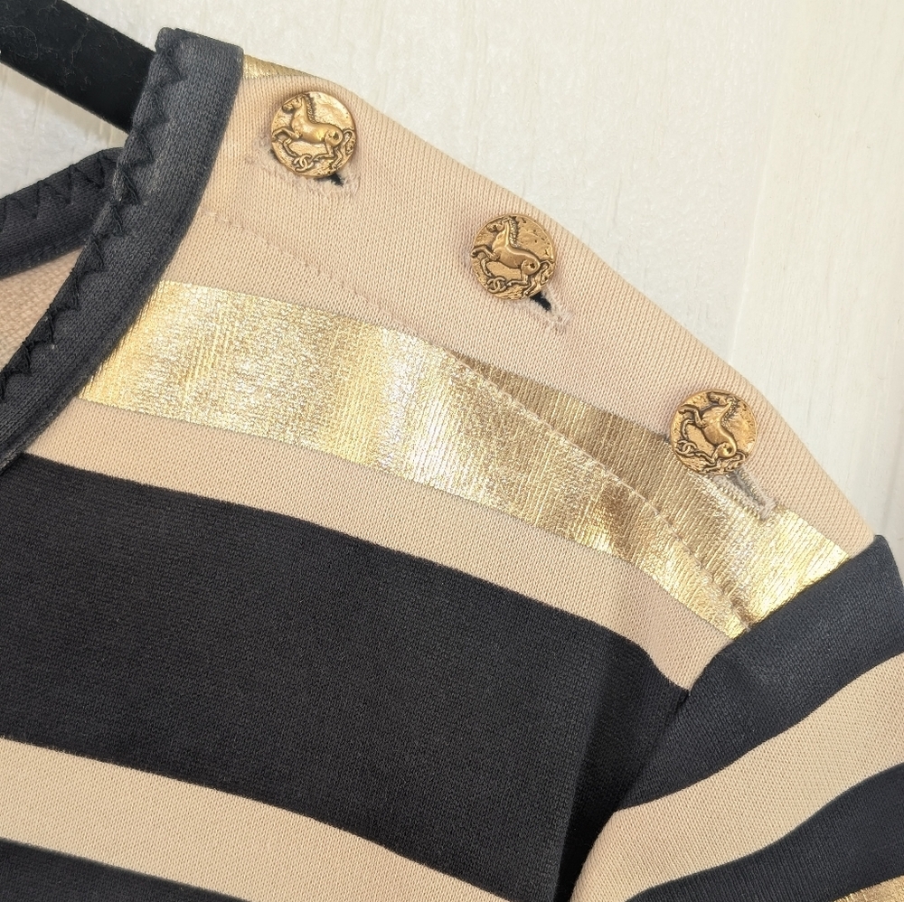 Authentic Chanel Striped Navy Blue Gold and White Blouse Top Tshirt